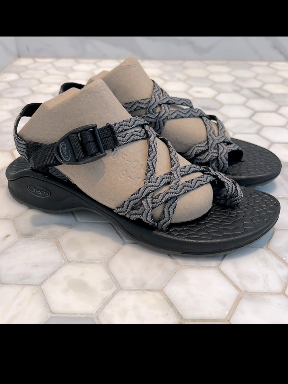 Chaco Updraft EcoTread X2 Gray Waves Hiking Sandals Strappy Waterproof Sandals 7